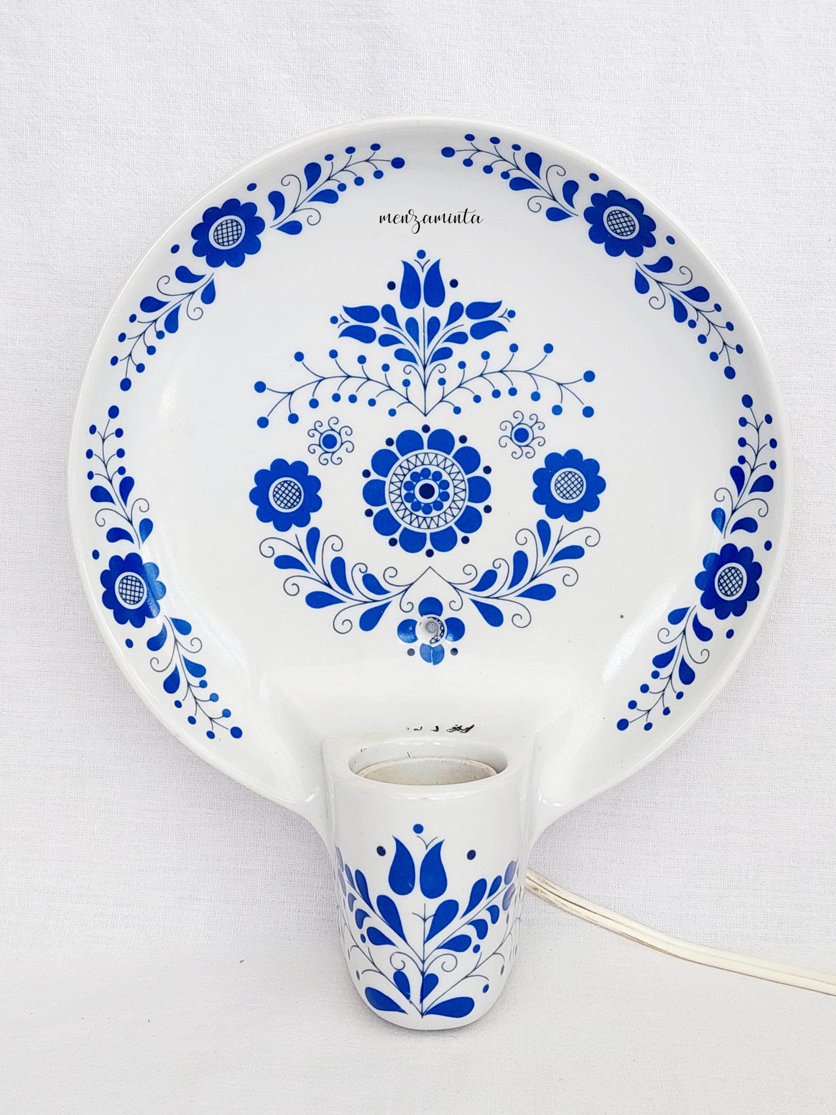 Kőbányai Porcelángyár nagy kerek porcelán lámpa kék